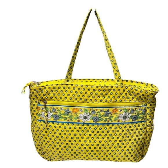 Handbags - Quilted Shoulder Handbag Yellow And Blue Floral